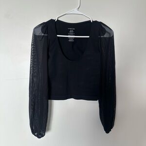 Boho, Cropped, Black Sheer Sleeve Free People Intimately Top